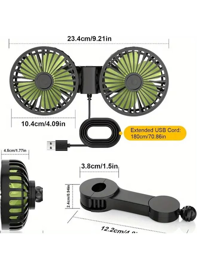 Dual Head USB Car Cooling Fan For Backseat 360 Degree Rotatable 3 Speeds Black - Image 5